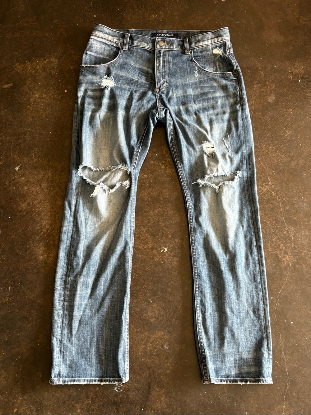 DRIFTWOOD Men's Distressed Vintage Wash Denim – Slim Straight Fit